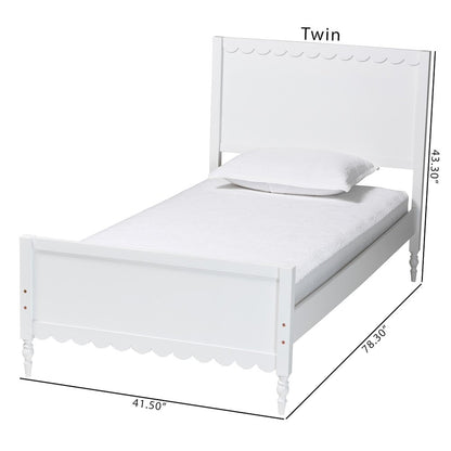 Roni Modern White Wood Full Platform Bed with Scalloped Edges