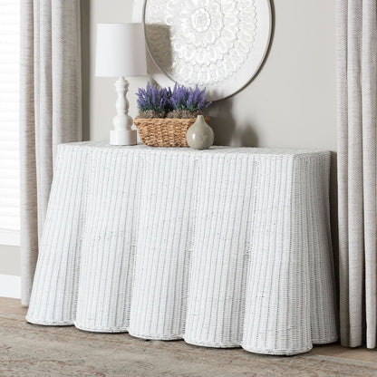 Palm Bohemian White Scallop Rattan Console Table