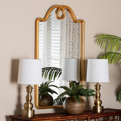 Elian Gold Wall Mirror with Decorative Top – Elegant Rectangular Accent Mirror for Entryway, Living Room, or Bedroom