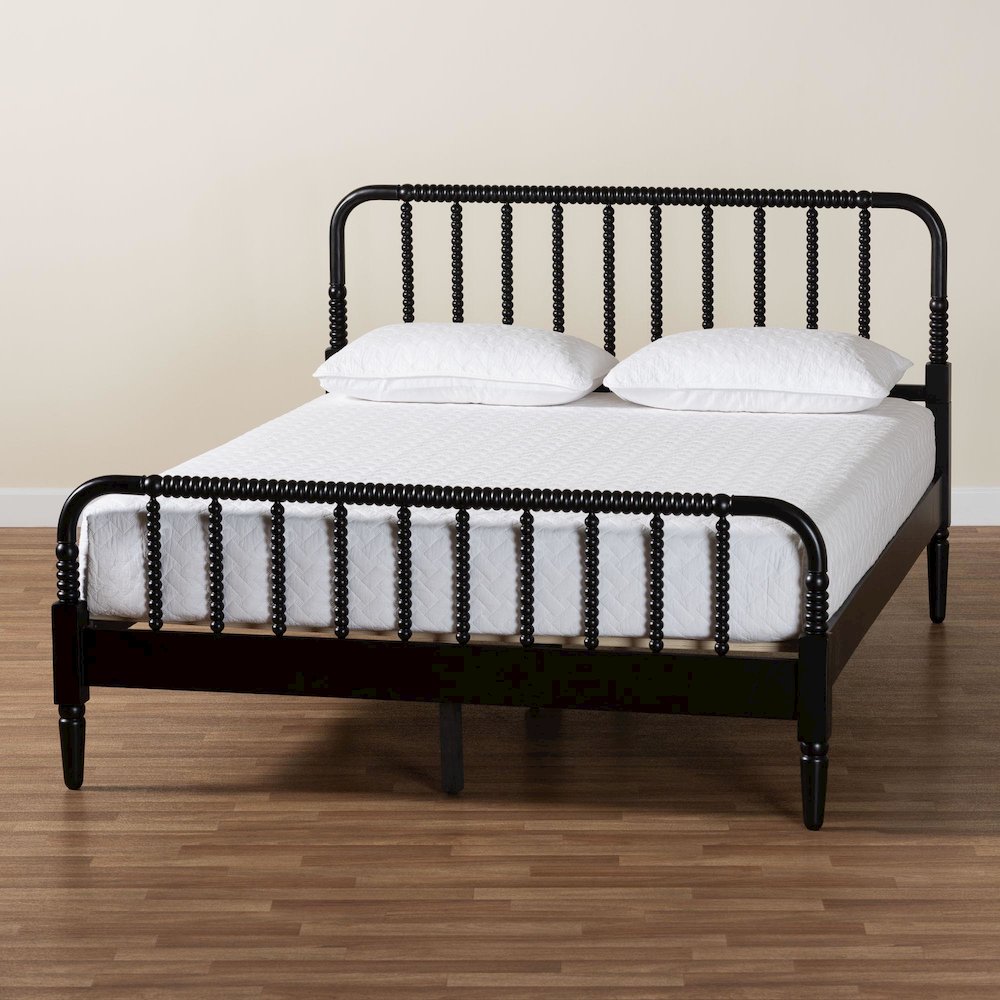 Braith Farmhouse Black Spindle Wood King Size Platform Bed