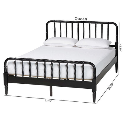 Braith Farmhouse Black Spindle Wood King Size Platform Bed