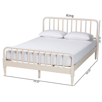 Braith Farmhouse Ivory Spindle Wood King Size Platform Bed