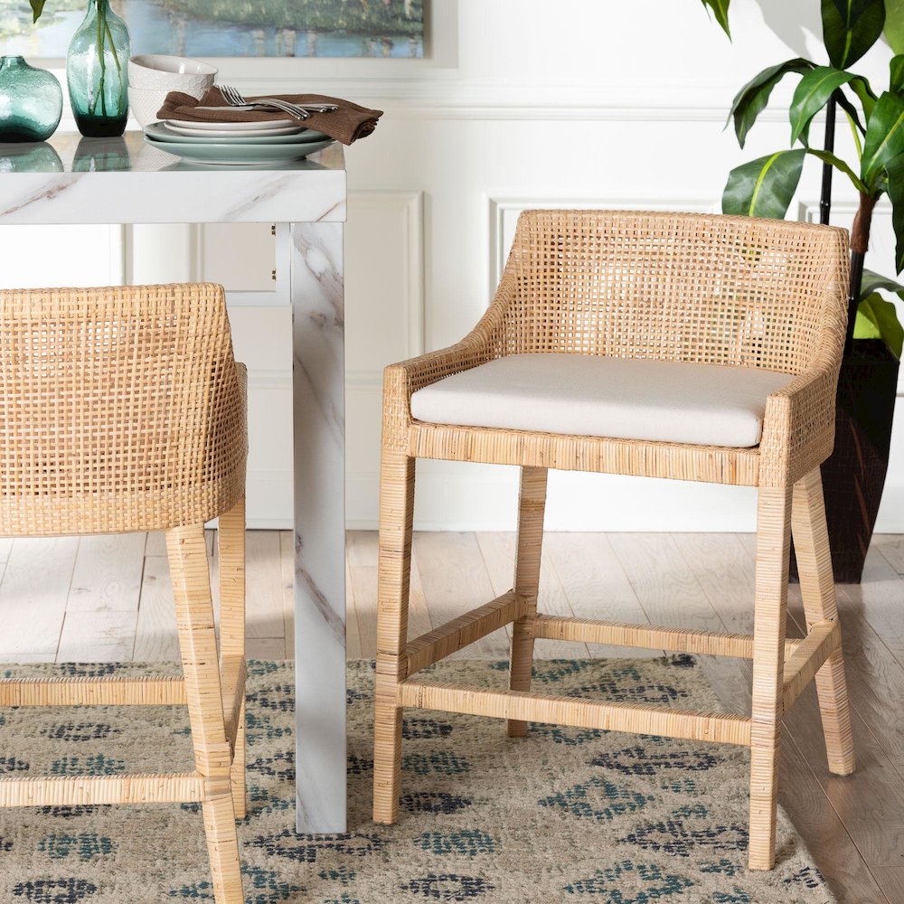 Natural Rattan Counter Stool - Handcrafted Wingback Counter Chair