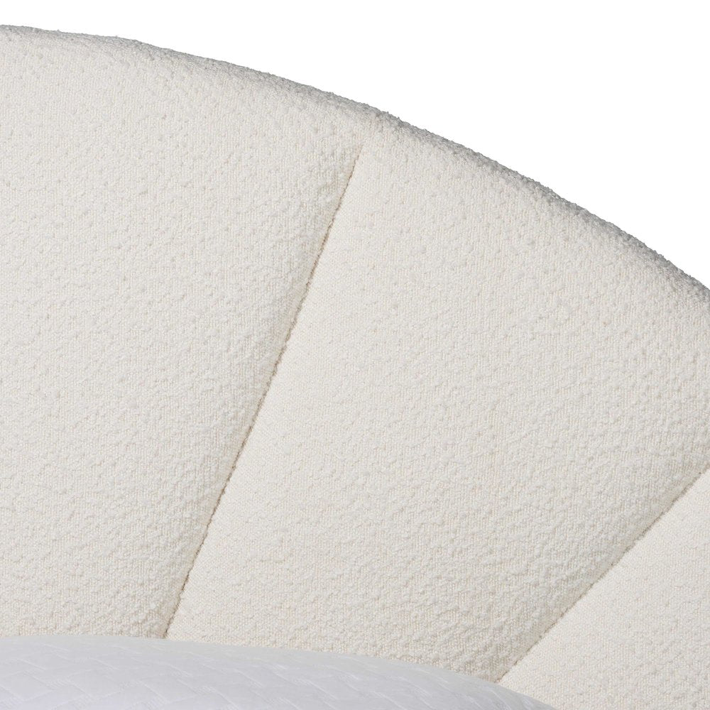 Cherise Modern Cream Boucle Fabric King Floating Bed with Built-In Shelves