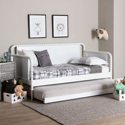 Daybed with Rolling Trundle - Wooden Bed Frame, Twin, White