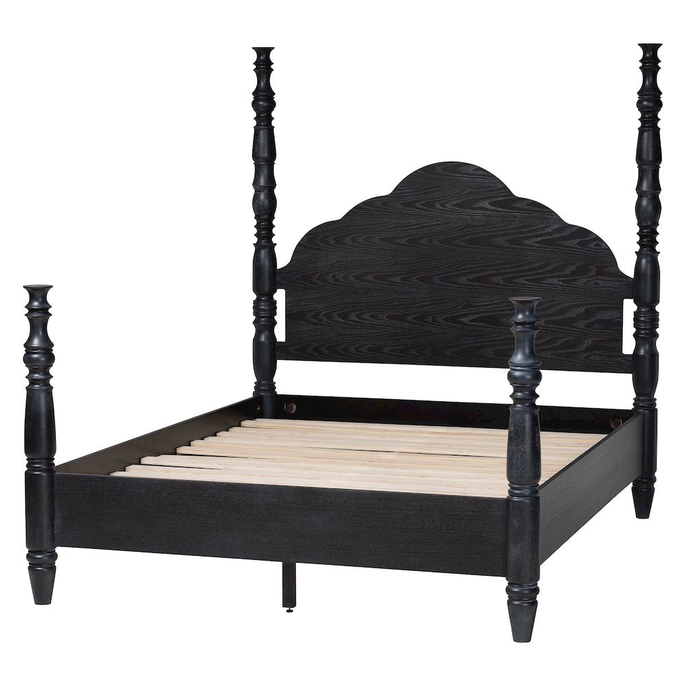 Four-Poster Platform Bed - Sculpted Post Bed Frame, Black, King