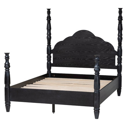 Four-Poster Platform Bed - Sculpted Post Bed Frame, Black, King