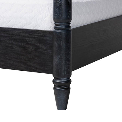 Four-Poster Platform Bed - Sculpted Post Bed Frame, Black, King