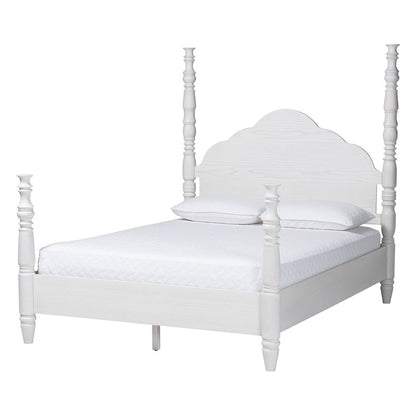 Four-Poster Platform Bed - Sculpted Post Bed Frame, White, King