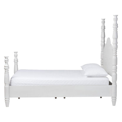 Four-Poster Platform Bed - Sculpted Post Bed Frame, White, King