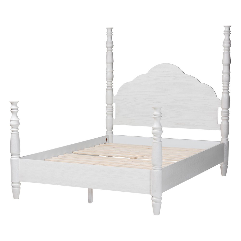 Four-Poster Platform Bed - Sculpted Post Bed Frame, White, King