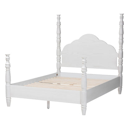 Four-Poster Platform Bed - Sculpted Post Bed Frame, White, King