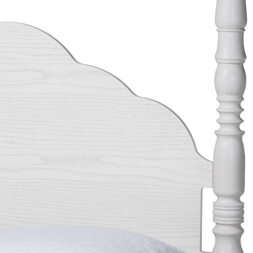 Four-Poster Platform Bed - Sculpted Post Bed Frame, White, King