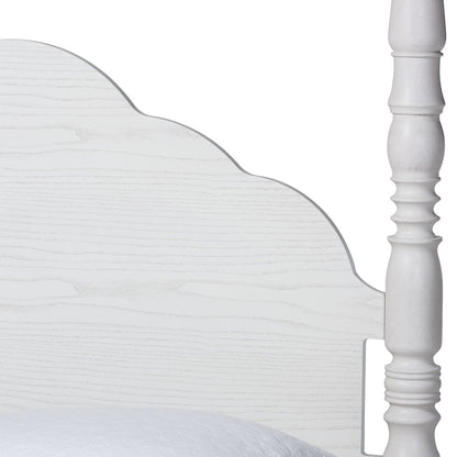 Four-Poster Platform Bed - Sculpted Post Bed Frame, White, King