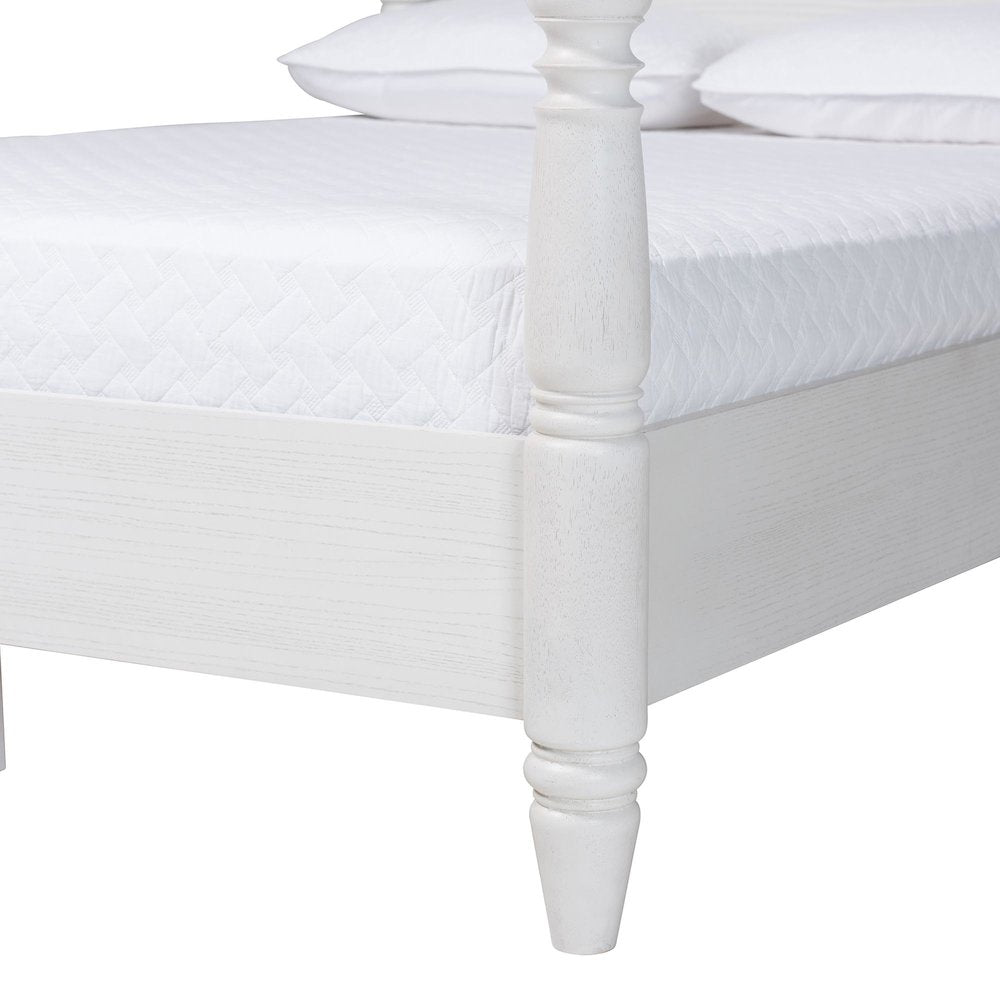 Four-Poster Platform Bed - Sculpted Post Bed Frame, White, King