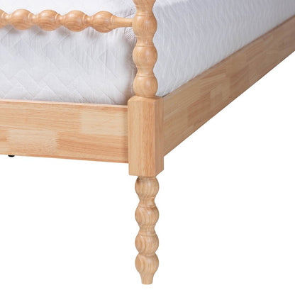 Four-Poster Platform Bed - Wooden Bed Frame, Natural Brown, King