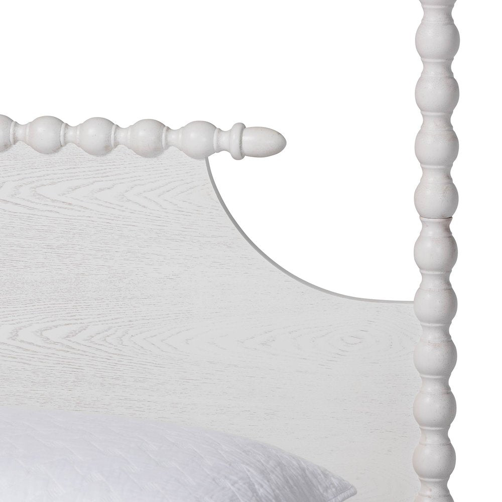 Four-Poster Platform Bed -Wooden Bed Frame with Turned Spindle Posts, White,King