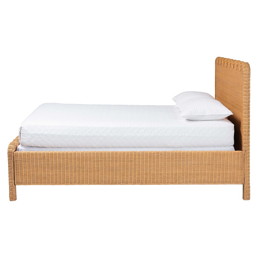 Scalloped Rattan Bed Frame - Handwoven Wicker Headboard and Footboard, King