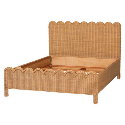 Scalloped Rattan Bed Frame - Handwoven Wicker Headboard and Footboard, King