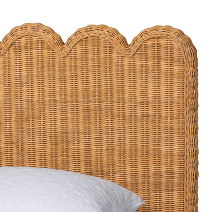 Scalloped Rattan Bed Frame - Handwoven Wicker Headboard and Footboard, King