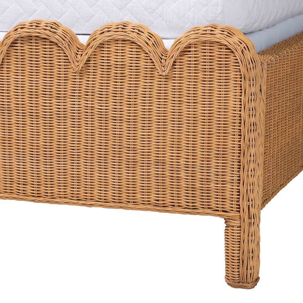 Scalloped Rattan Bed Frame - Handwoven Wicker Headboard and Footboard, King
