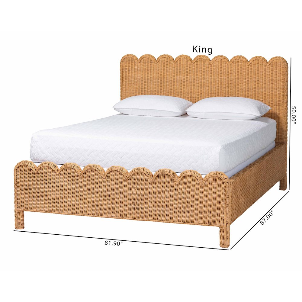 Scalloped Rattan Bed Frame - Handwoven Wicker Headboard and Footboard, King