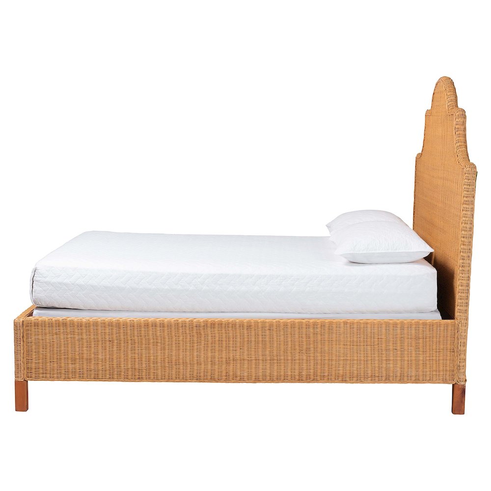 Natural Rattan Bed - Coastal Boho Bed Frame with Scalloped Headboard, King