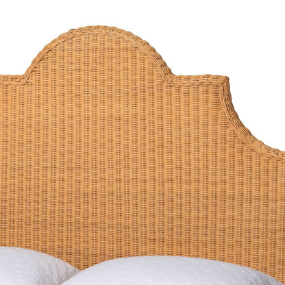 Natural Rattan Bed - Coastal Boho Bed Frame with Scalloped Headboard, King