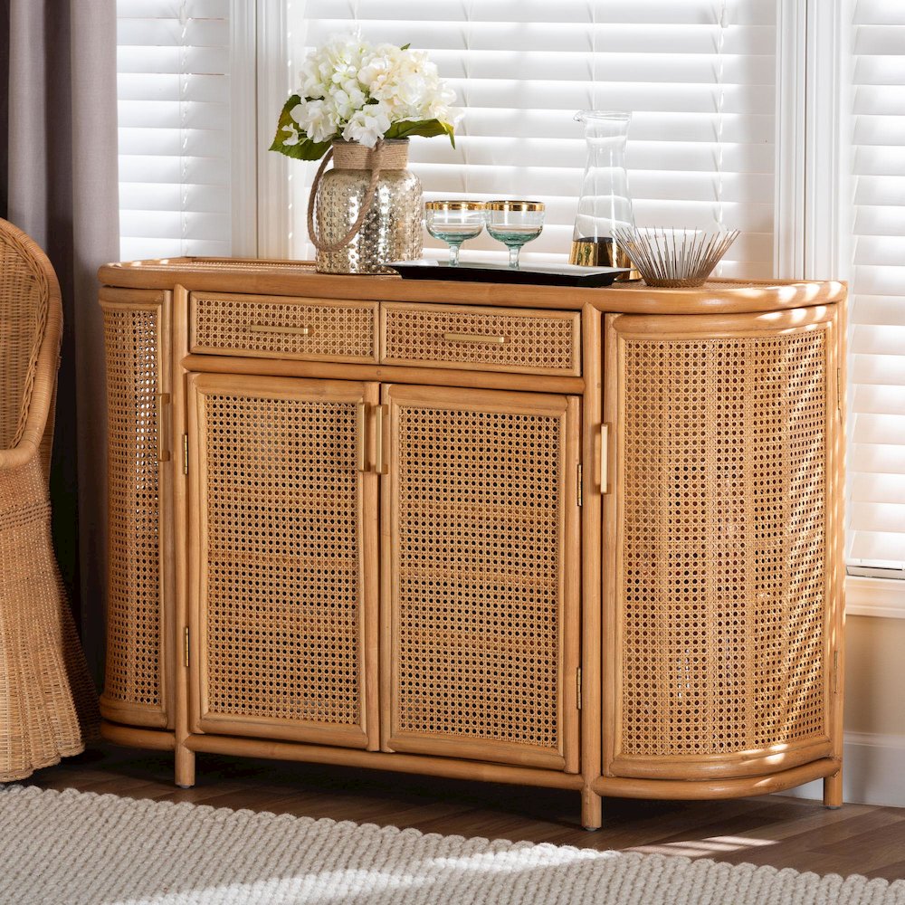 Natural Rattan Sideboard - Handwoven Wicker Buffet Credenza