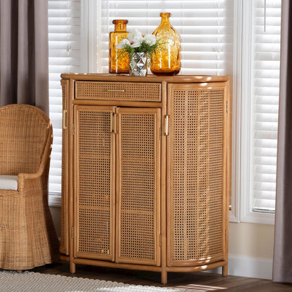 Natural Rattan Storage Cabinet - Handwoven Wicker Accent Cabinet