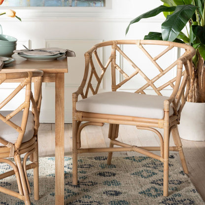 Natural Rattan Dining Chair - Handwoven Barrel Accent Chair