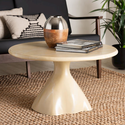 Marbled Resin Coffee Table - Sculptural Center Table, Cream