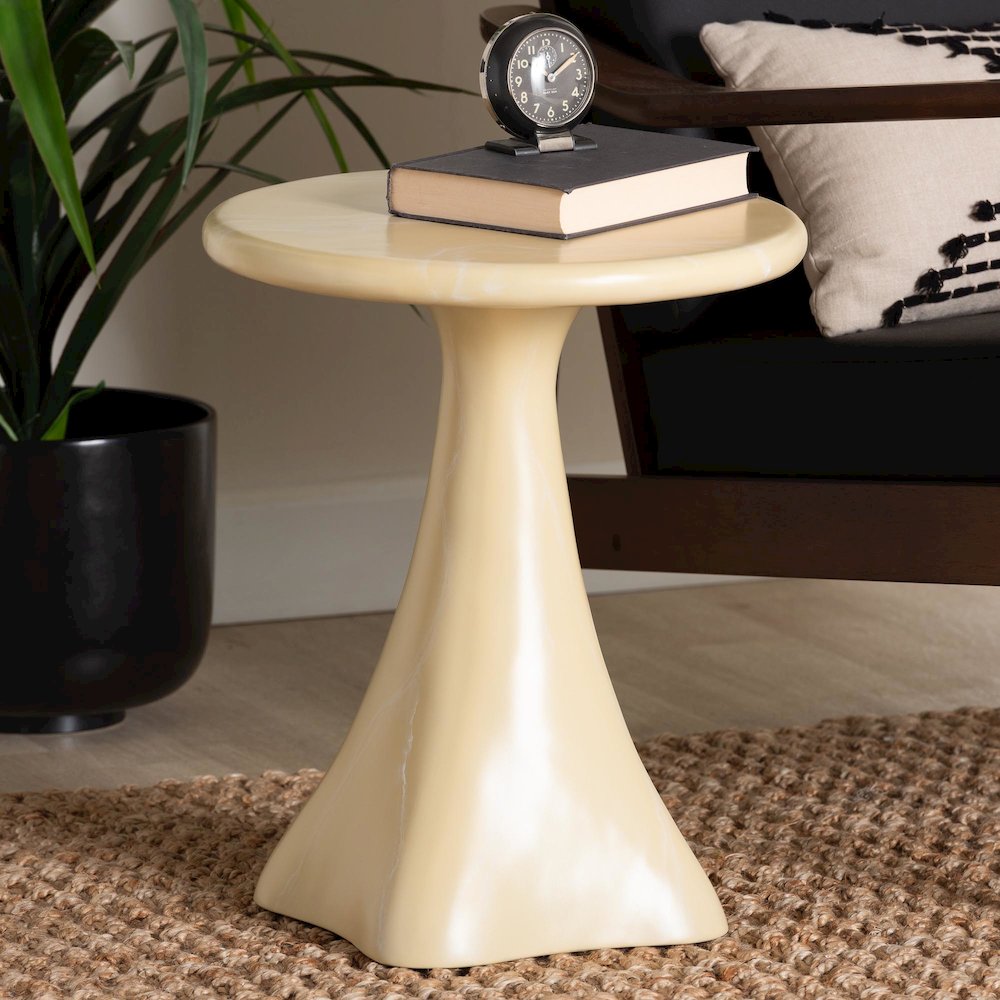 Marbled Resin End Table - Sculptural Side Table, Cream