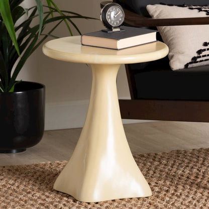Marbled Resin End Table - Sculptural Side Table, Cream