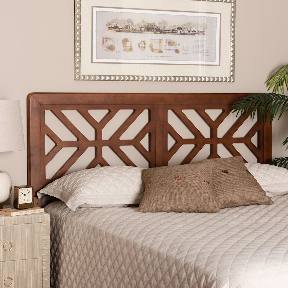 Wood Headboard with Geometric Cutout Design - Modern Decorative Panel, Full