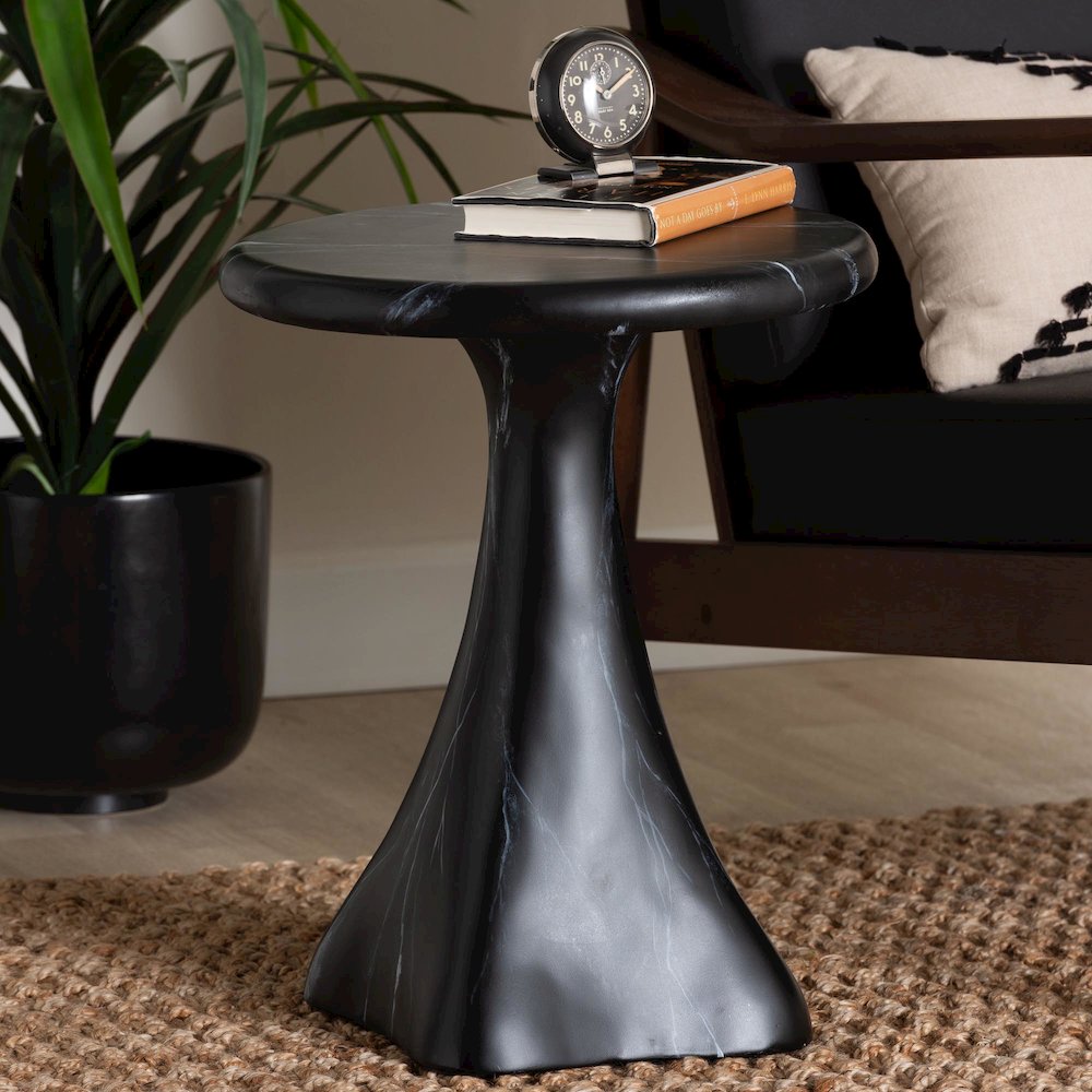 Marbled Resin End Table - Sculptural Side Table, Black