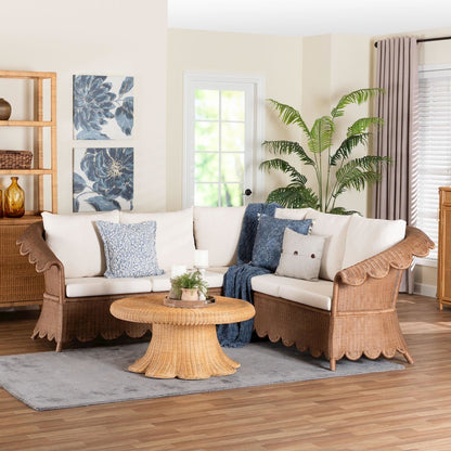 Natural Rattan 3-Piece Sectional Set - Handwoven Wicker Corner Lounge Seating