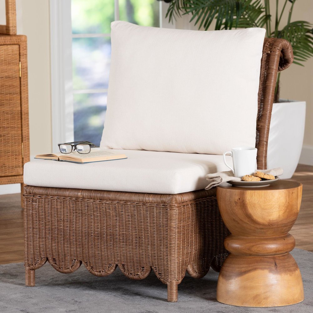 Natural Rattan Accent Chair - Handwoven Wicker Lounge Chair