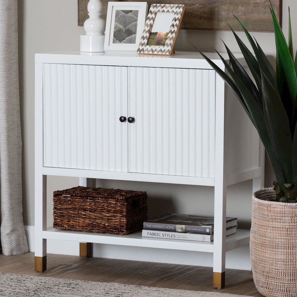 Aiden Fluted 2-Door Accent Storage Cabinet with Open Shelf and Raised Legs