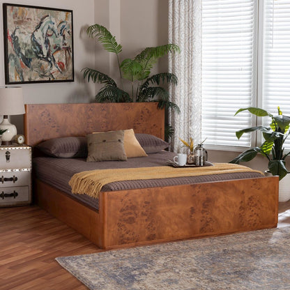Fuentes Real Burl Wood Bed Frame - Modern Low-Profile Platform Bed, Queen