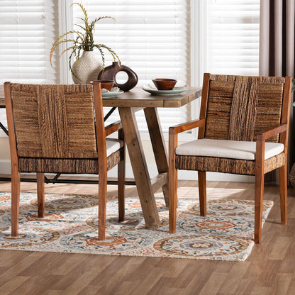 Chabela 2-Pc Handwoven Seagrass Armchairs, Solid Mango Wood Frame Dining Chair