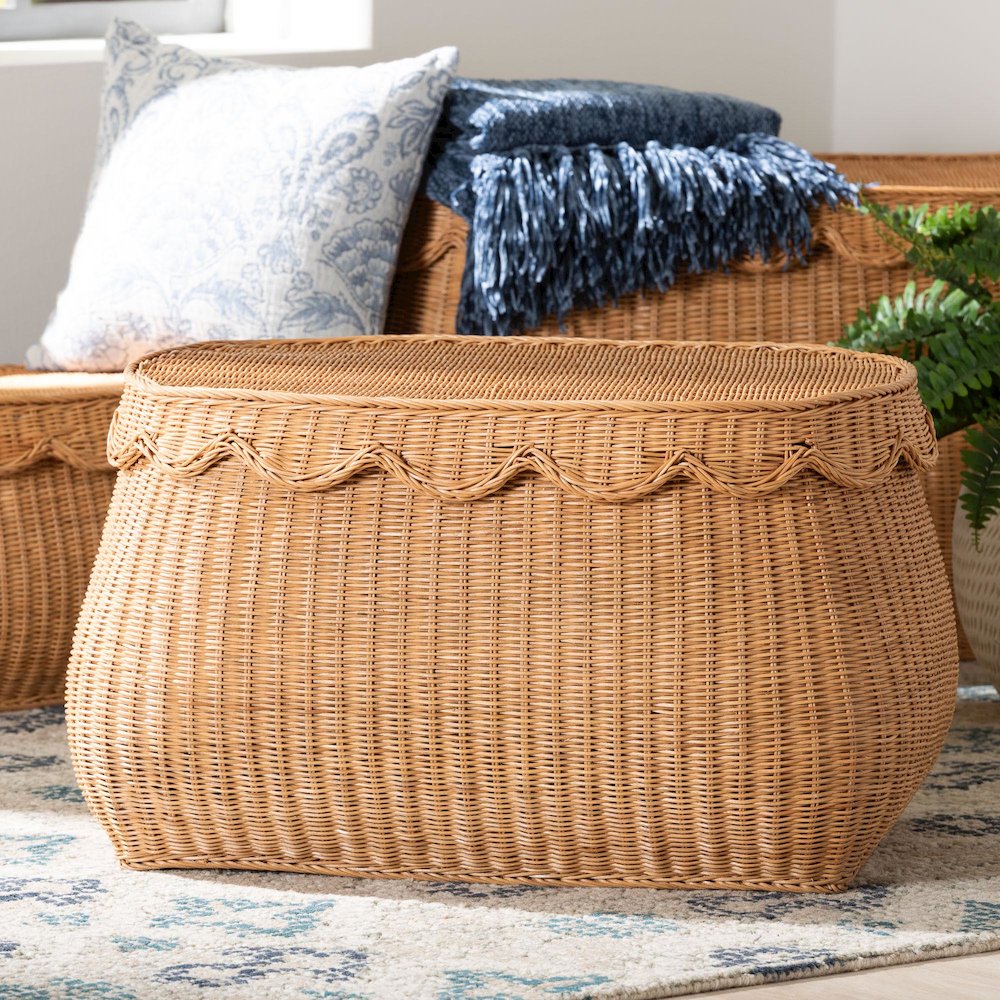 Ayleen Natural Rattan Basket - Handwoven Storage Box, Boho Coastal Decor, Medium
