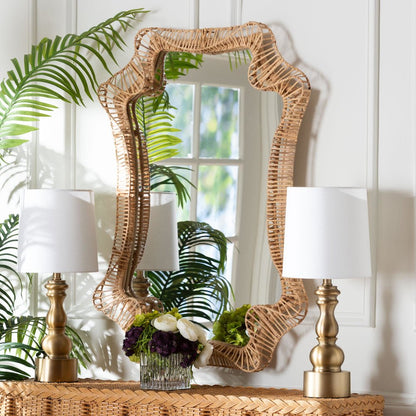Yusra Natural Rattan Wall Mirror - Handwoven Frame with Freeform Silhouette