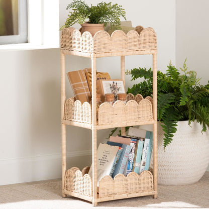 Brooks Natural Rattan 3-Tier Storage Shelf - Handwoven Wicker Display Stand