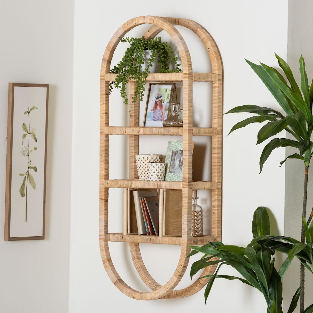 Labonita Natural Rattan Wall Shelf  - 3-Tier Wall-Mounted Display Unit