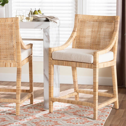 Alexis Natural Rattan Counter Stool - Handcrafted Wingback Counter Chair