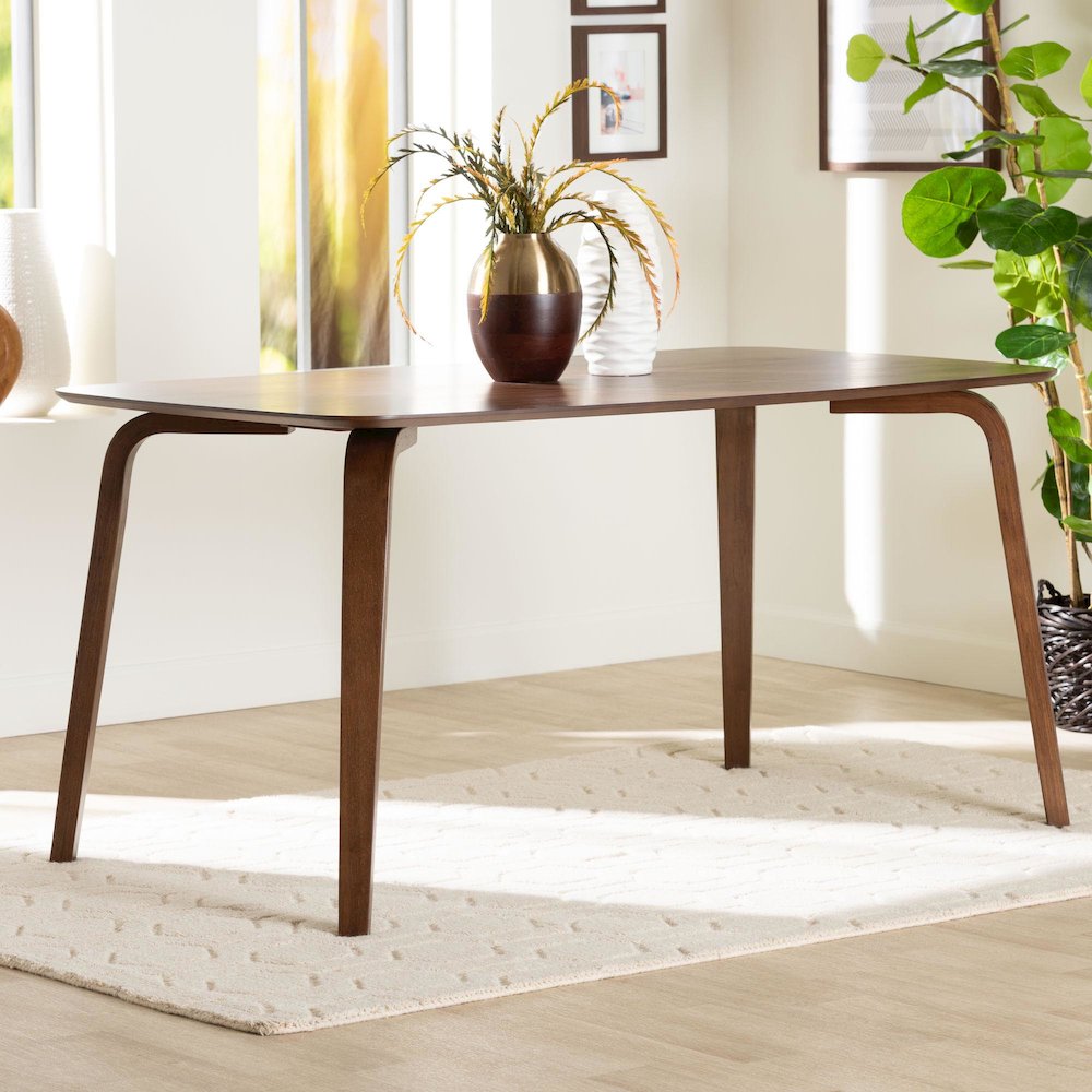 Billie Wood Dining Table, Bentwood Leg Table with Rectangular Top
