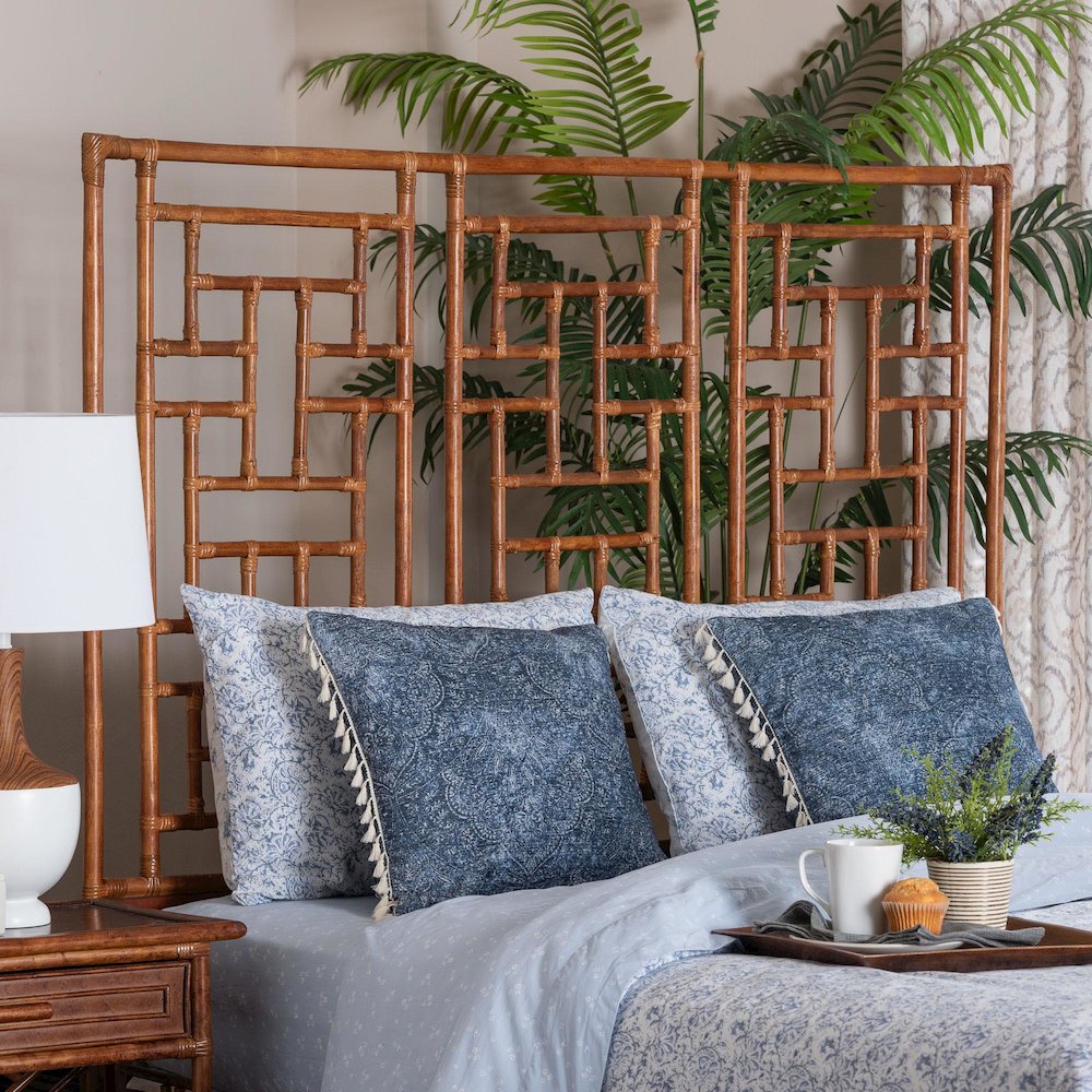 Natural Rattan Headboard, Handcrafted Coastal Boho Style Bedroom Backdrop, Queen
