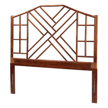 Marbled Tortoise Natural Rattan Headboard, Boho Style Bedroom Backdrop, Queen