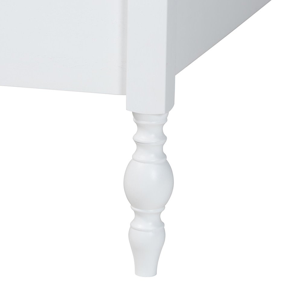 Platform Bed - Turned Bed Frame with Headboard and Sculpted Legs, White, Queen
